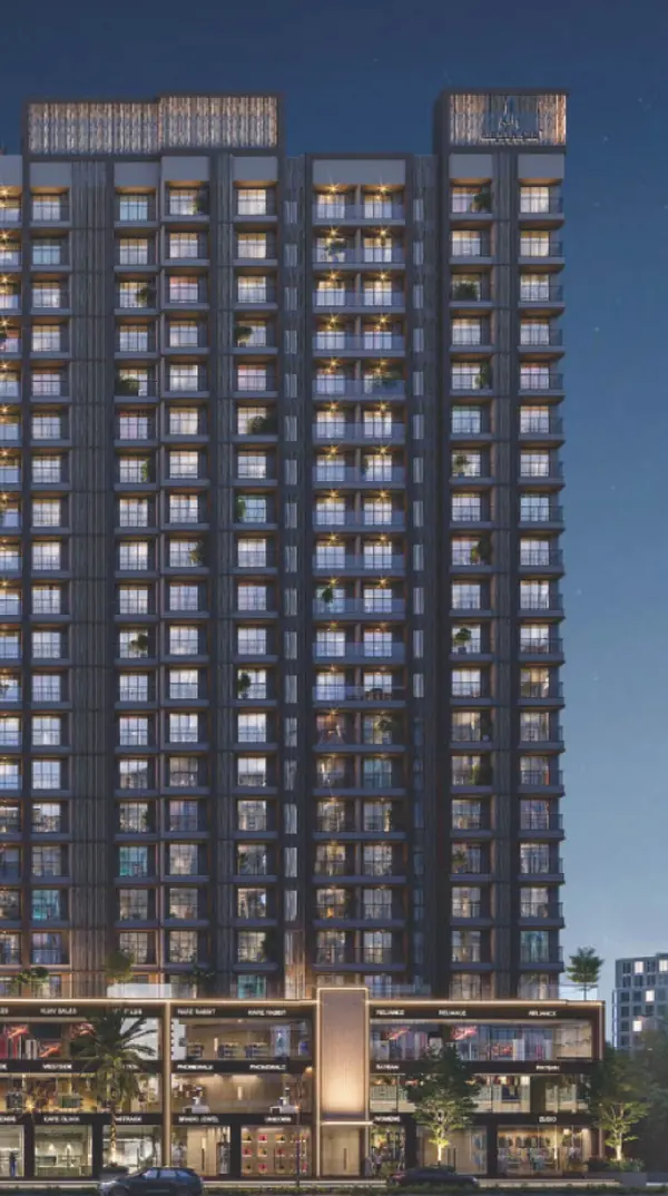 Evara Virar West, right wing elevation at night