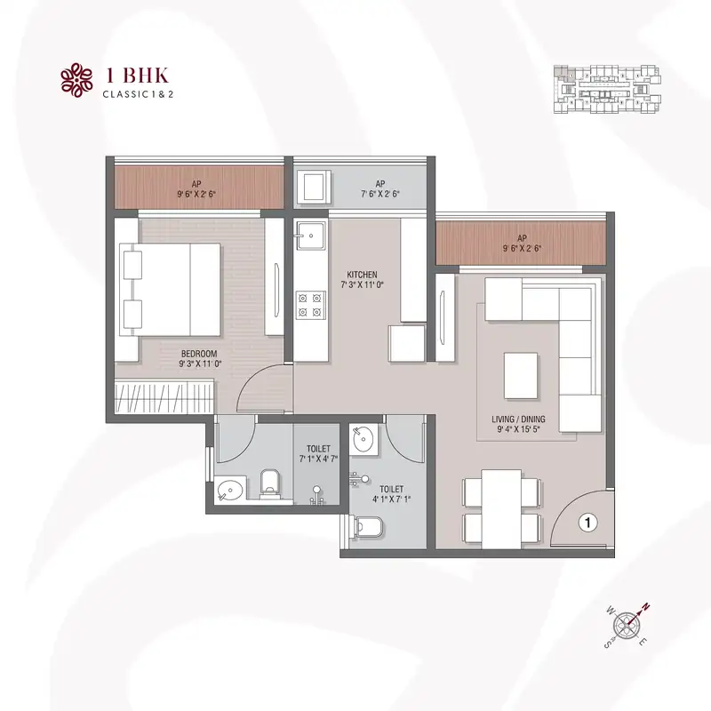 Evara Virar West 1 BHK floor plan
