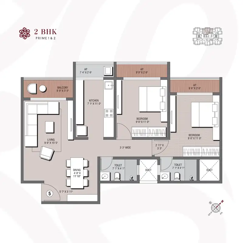 Evara Virar West 2 BHK floor plan