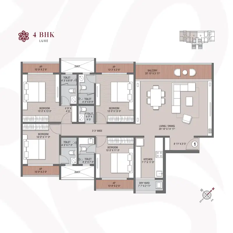 Evara Virar West 4 BHK floor plan